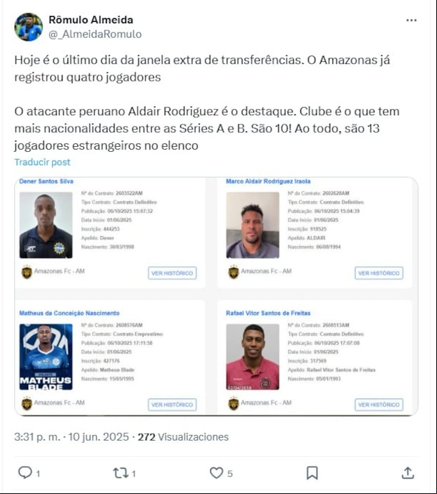 Aldair Rodríguez continuará su carrera en el fútbol brasileño. (Captura)